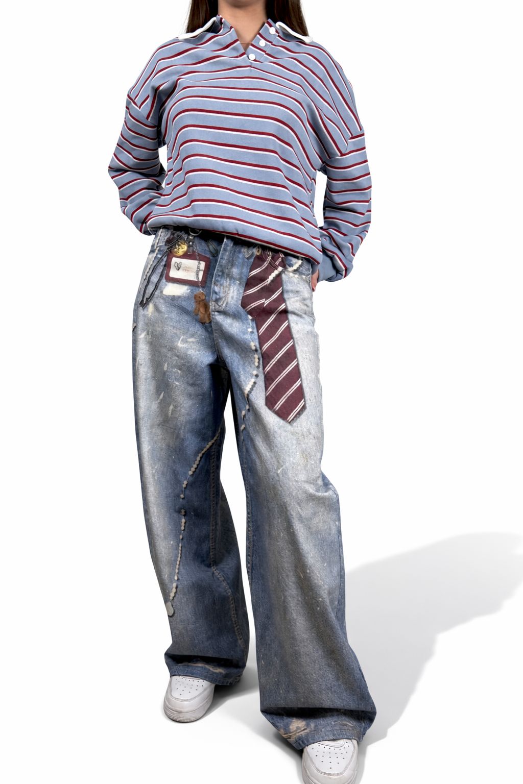 Jeans ballon cravatta